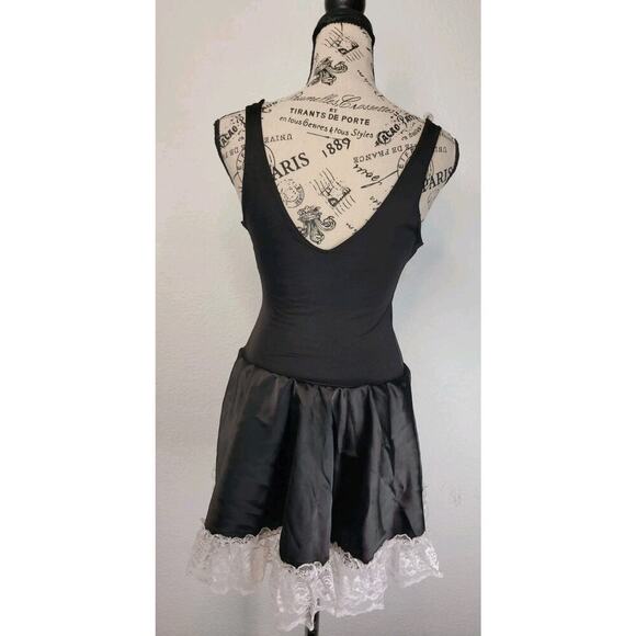 Frederick's Of Hollywood Vtg Black Satin Gothic Maid Size Small Mini Dress - Picture 7 of 9